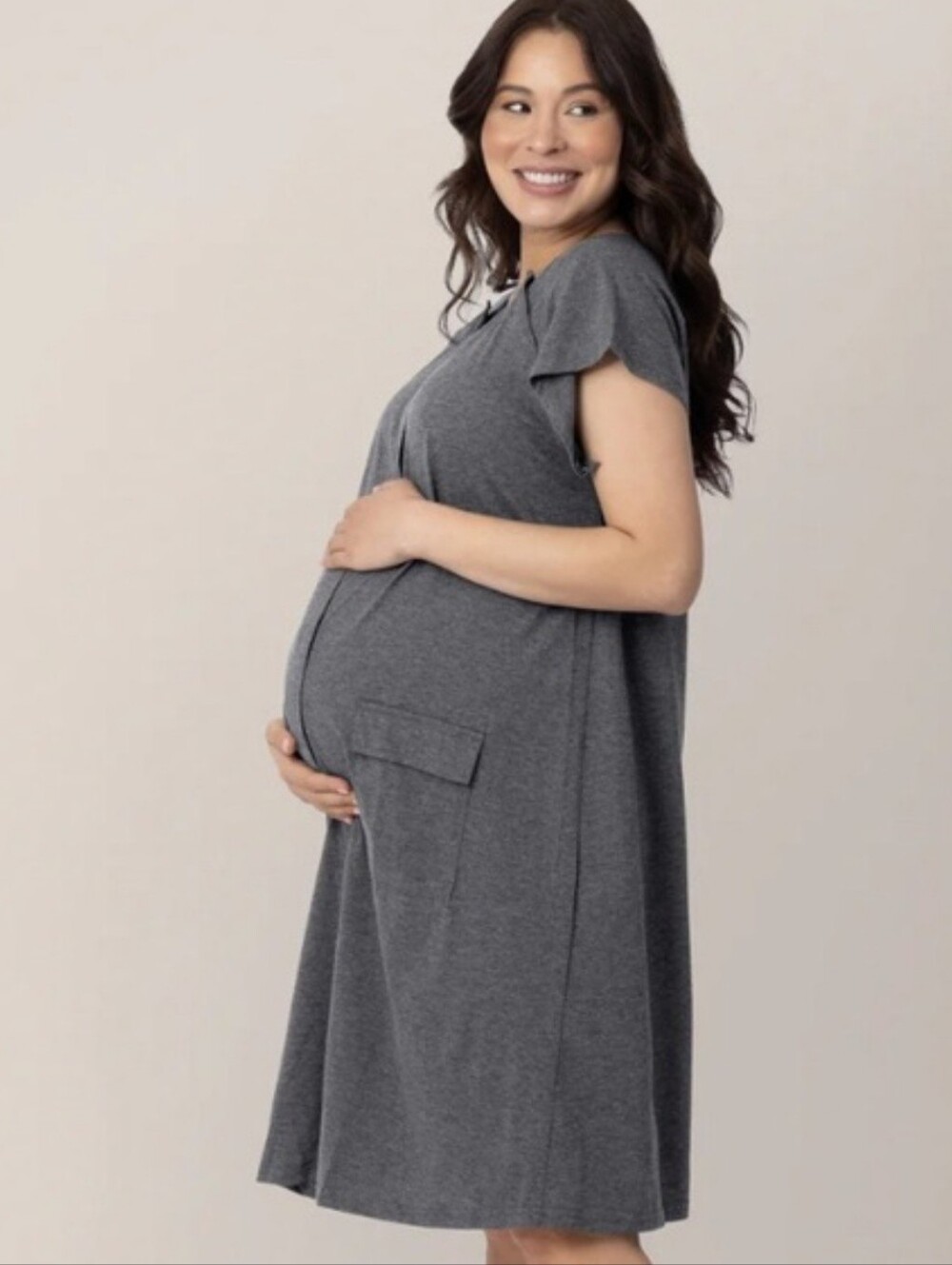 Kindred Bravely Nursing Gown Relaxed Short-Sleeve in Charcoal